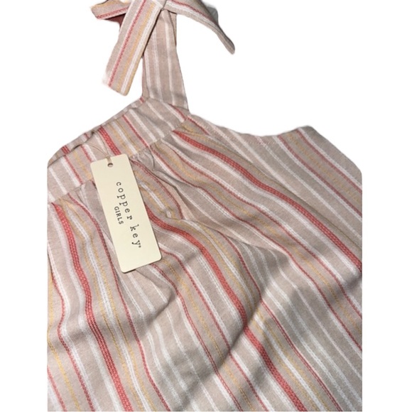 ✅Copper Key Little Girls Striped Dress with Faux Tie on Shoulder - Picture 2 of 5